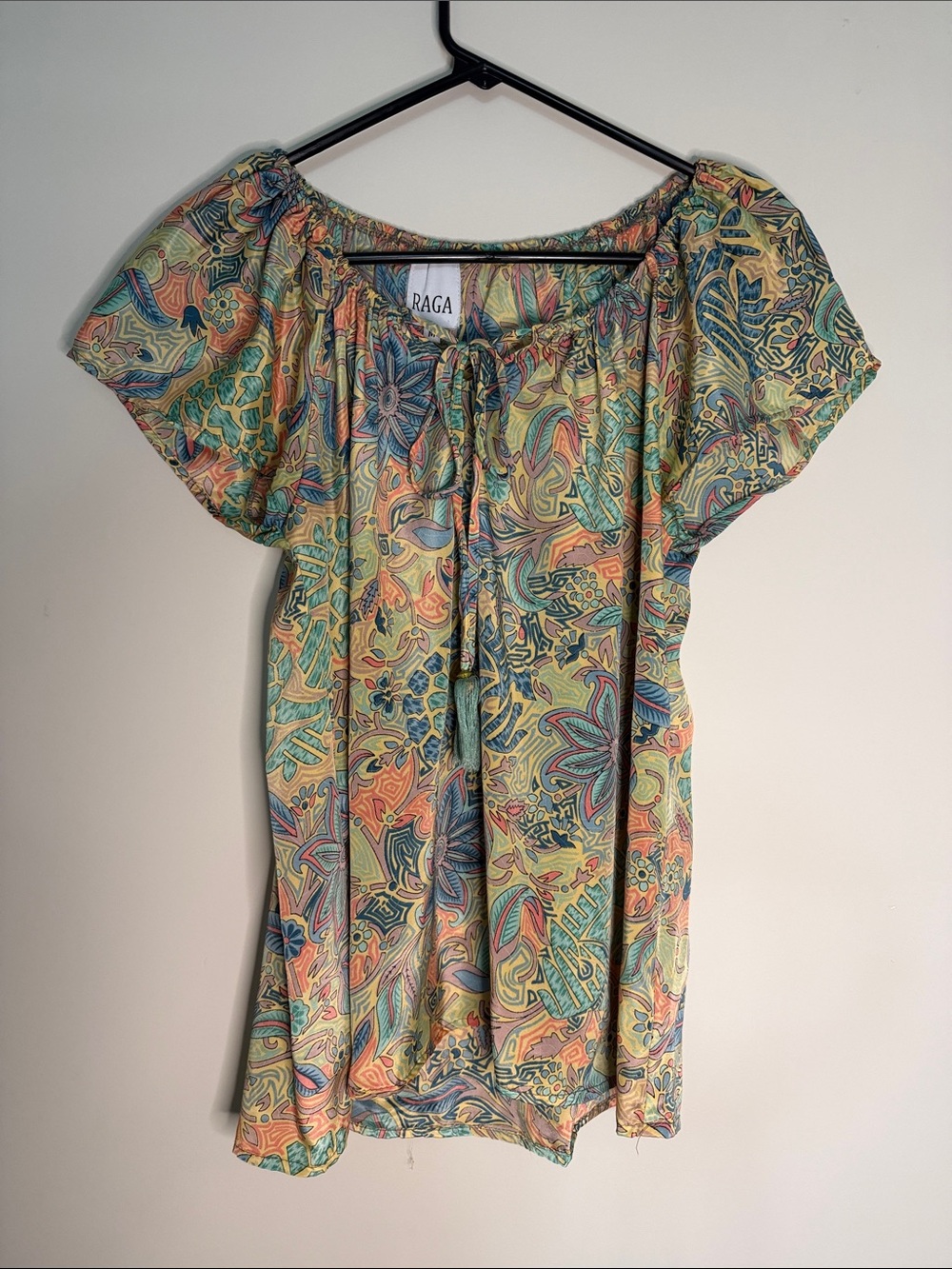 RAGA Multicolor Paisley Tie-Front Peasant Top